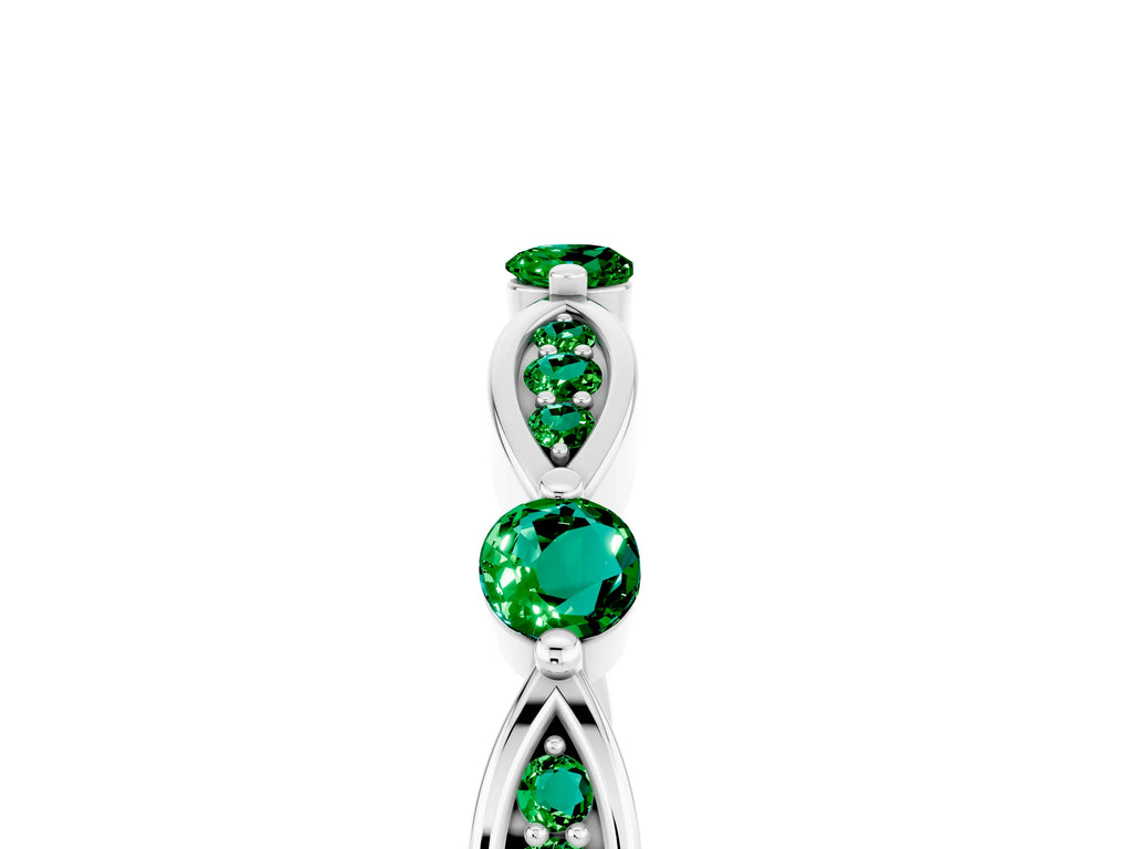 Alternating Marquise and Round Emerald Milgrain Band in Platinum with Bezel Setting