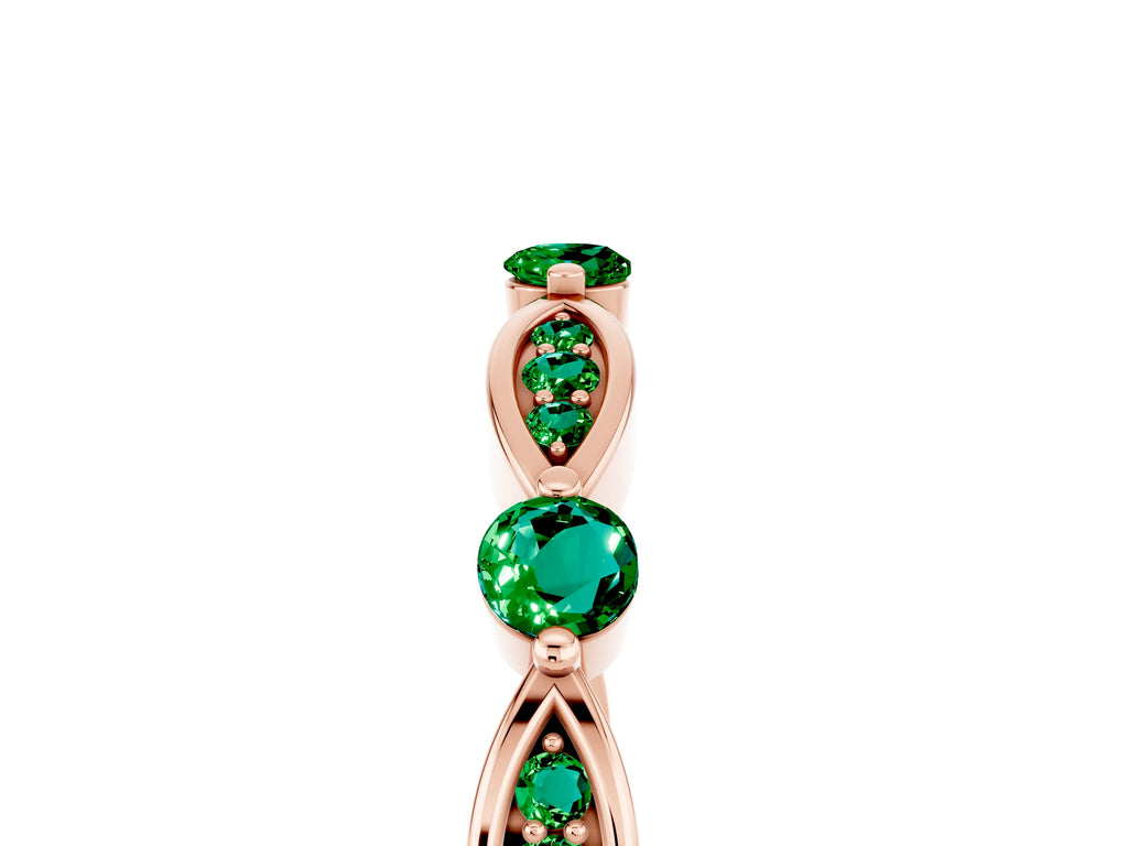 Alternating Marquise and Round Emerald Milgrain Band in Rose gold with Bezel Setting