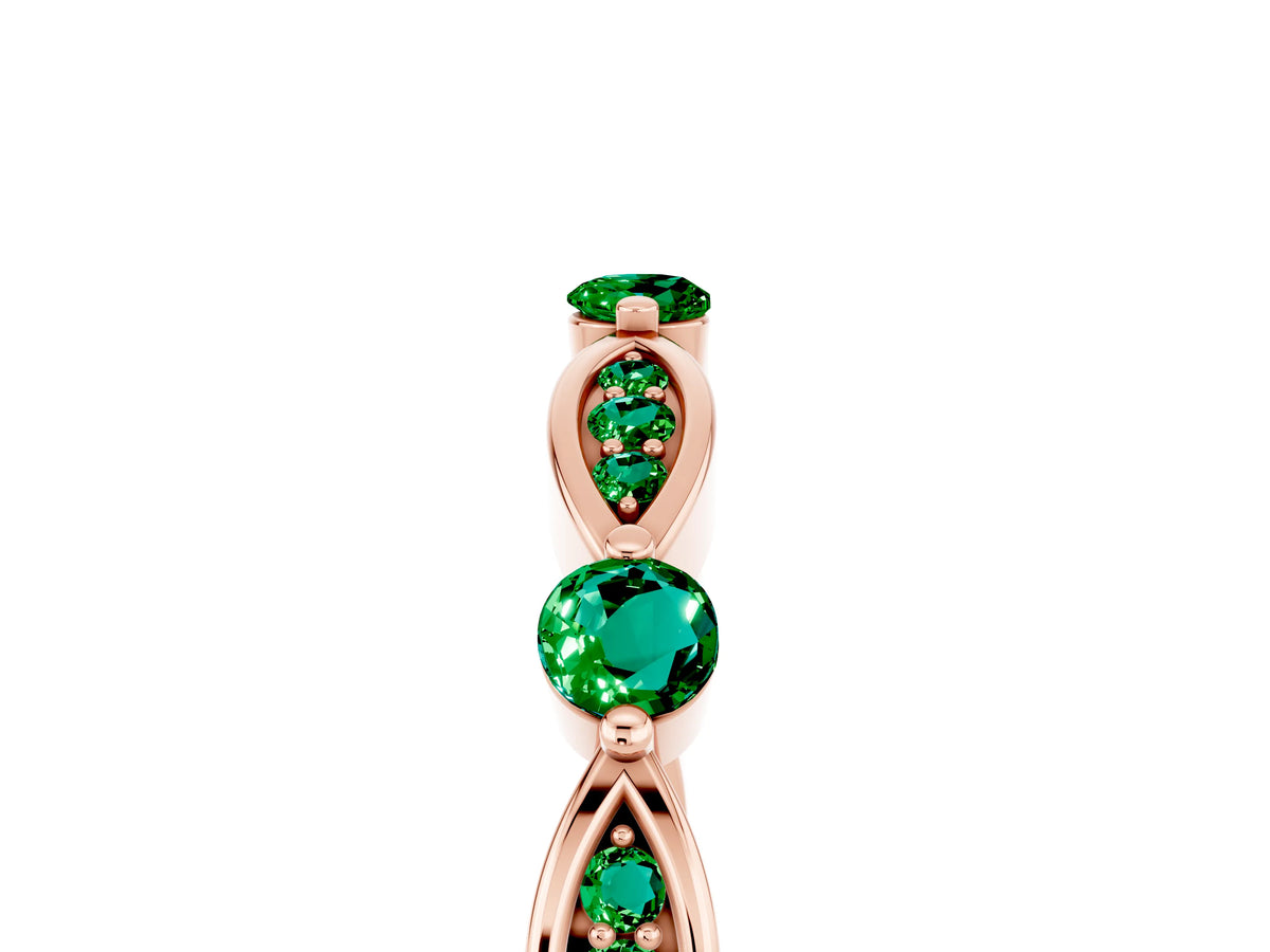 Alternating Marquise and Round Emerald Milgrain Band in Rose gold with Bezel Setting