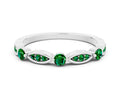 Alternating Marquise and Round Emerald Milgrain Band in Silver with Bezel Setting 