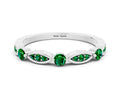 Alternating Marquise and Round Emerald Milgrain Band in White gold with Bezel Setting