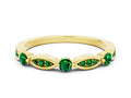 Alternating Marquise and Round Emerald Milgrain Band in Yellow gold with Bezel Setting 