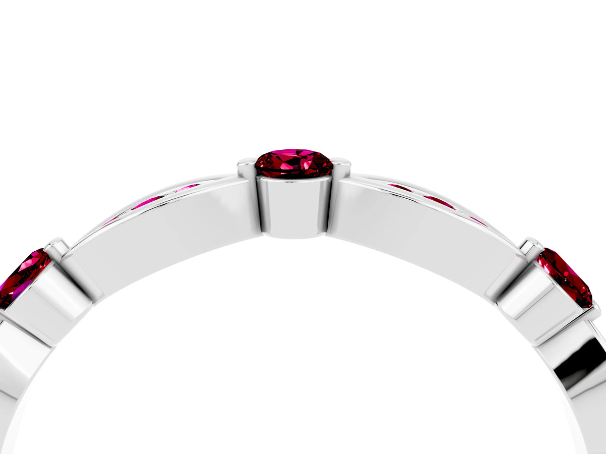 Alternating Marquise and Round Garnet Milgrain Band in Platinum with Bezel Setting