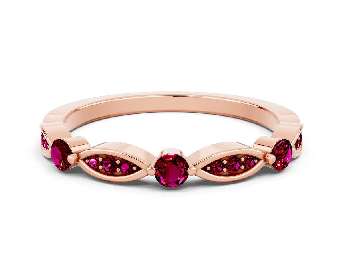Alternating Marquise and Round Garnet Milgrain Band in Rose gold with Bezel Setting 
