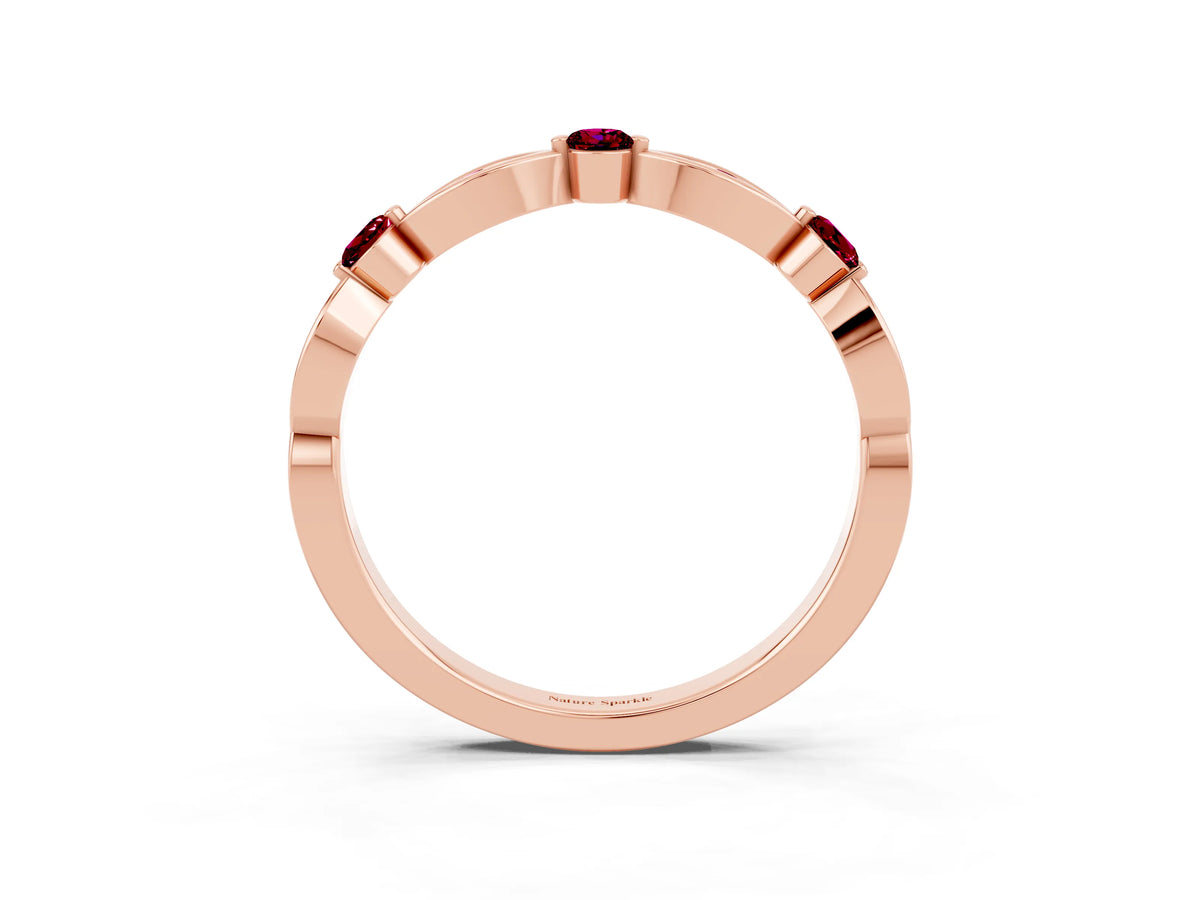 Alternating Marquise and Round Garnet Milgrain Band in Rose gold with Bezel Setting