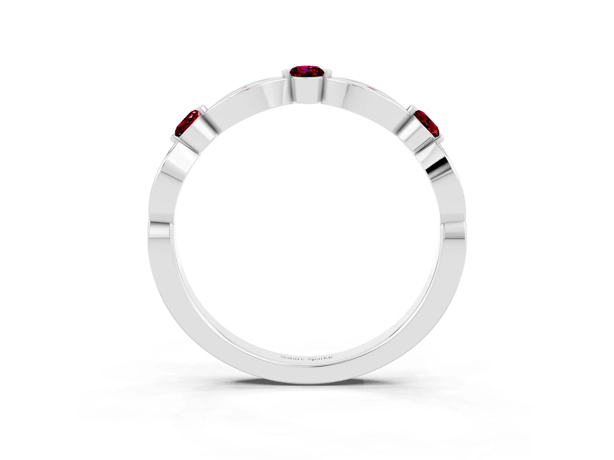Alternating Marquise and Round Garnet Milgrain Band in Silver with Bezel Setting