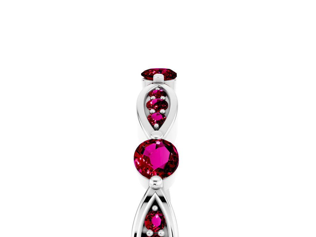 Alternating Marquise and Round Garnet Milgrain Band in Silver with Bezel Setting