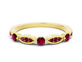 Alternating Marquise and Round Garnet Milgrain Band in Yellow gold with Bezel Setting 