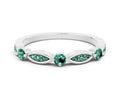 Alternating Marquise and Round Green Sapphire Milgrain Band in Platinum with Bezel Setting 