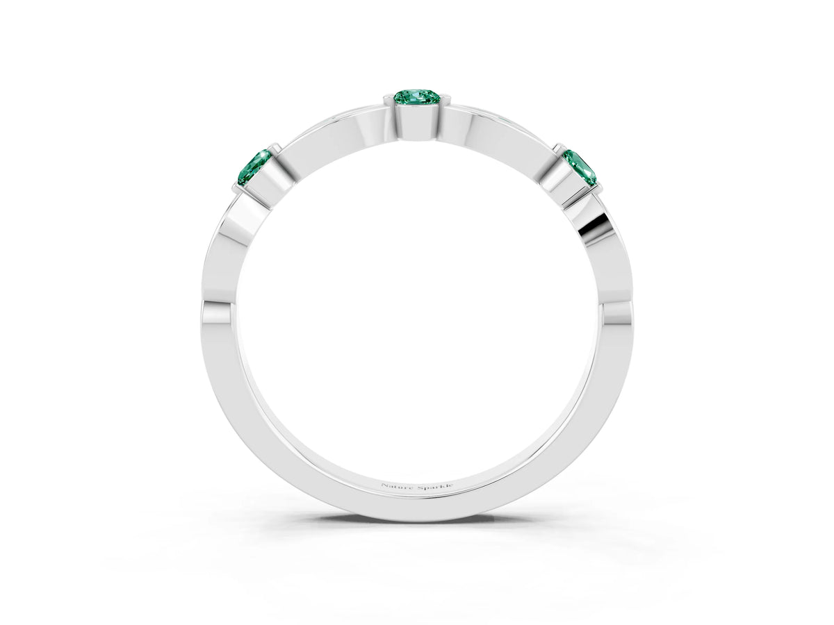 Alternating Marquise and Round Green Sapphire Milgrain Band in Platinum with Bezel Setting