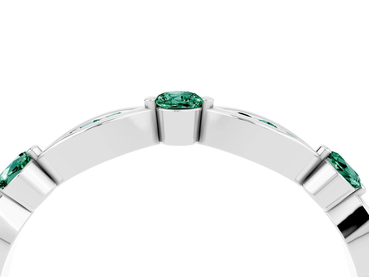 Alternating Marquise and Round Green Sapphire Milgrain Band in Platinum with Bezel Setting