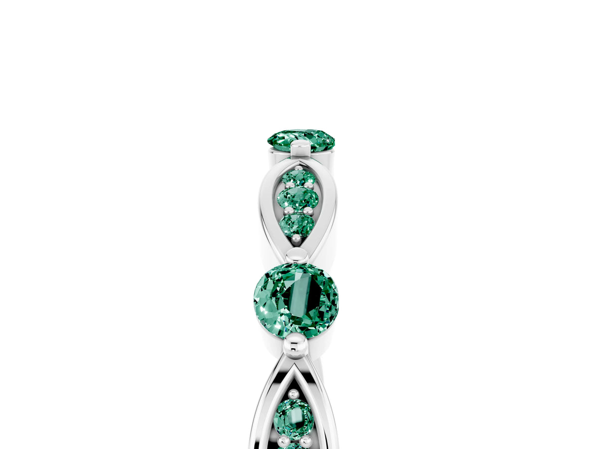 Alternating Marquise and Round Green Sapphire Milgrain Band in Platinum with Bezel Setting