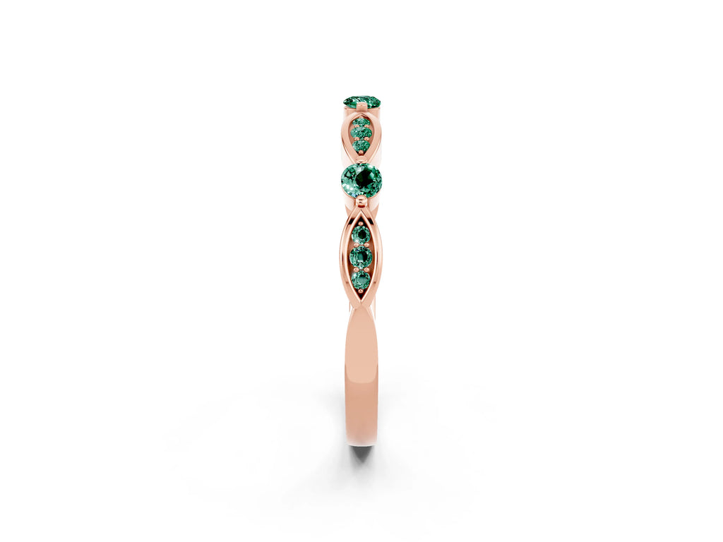 Alternating Marquise and Round Green Sapphire Milgrain Band in Rose gold with Bezel Setting