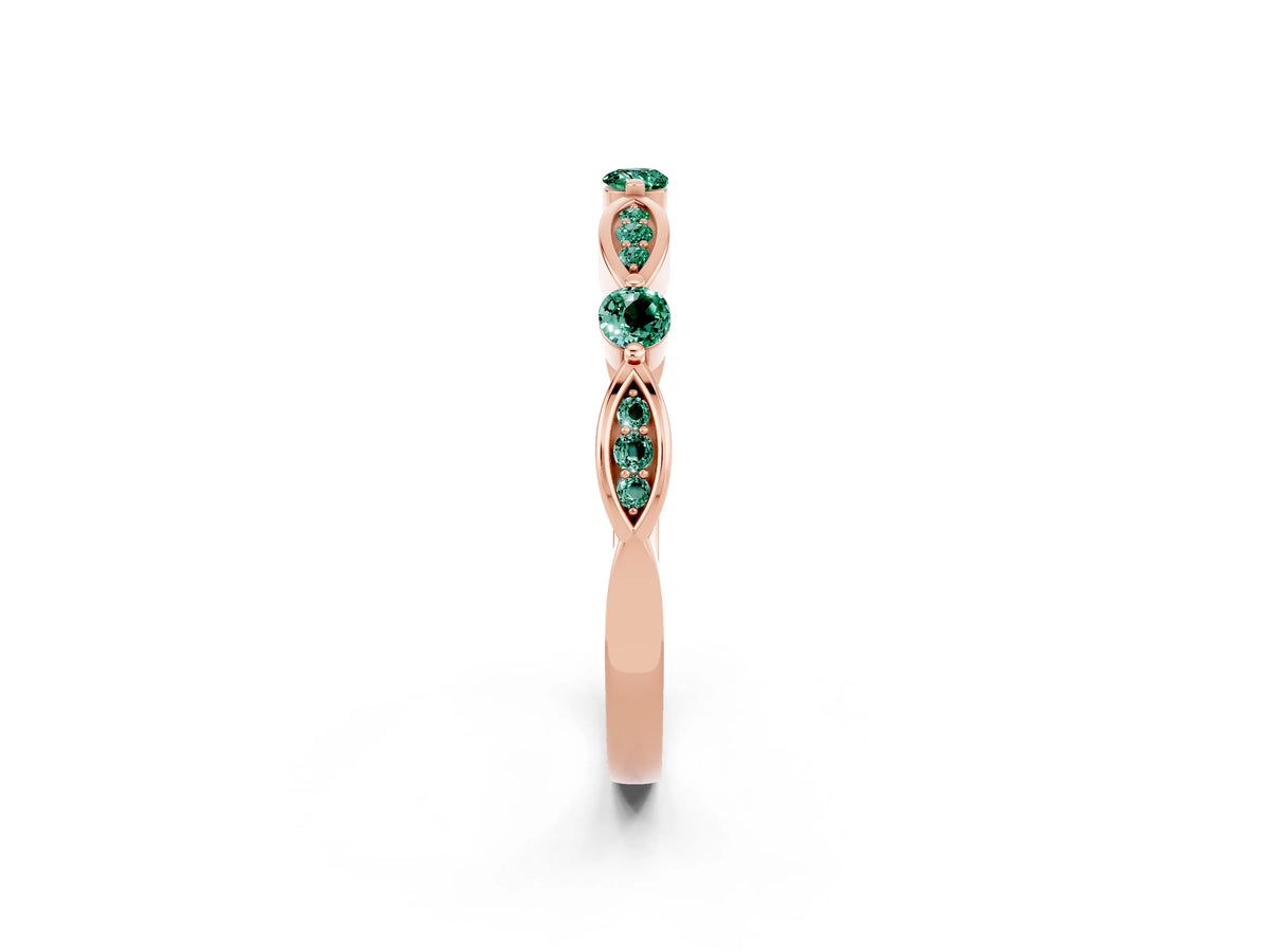 Alternating Marquise and Round Green Sapphire Milgrain Band in Rose gold with Bezel Setting
