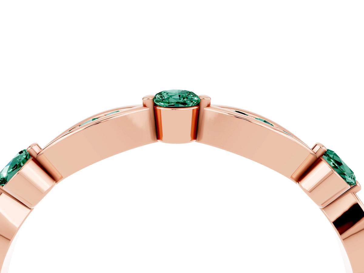 Alternating Marquise and Round Green Sapphire Milgrain Band in Rose gold with Bezel Setting