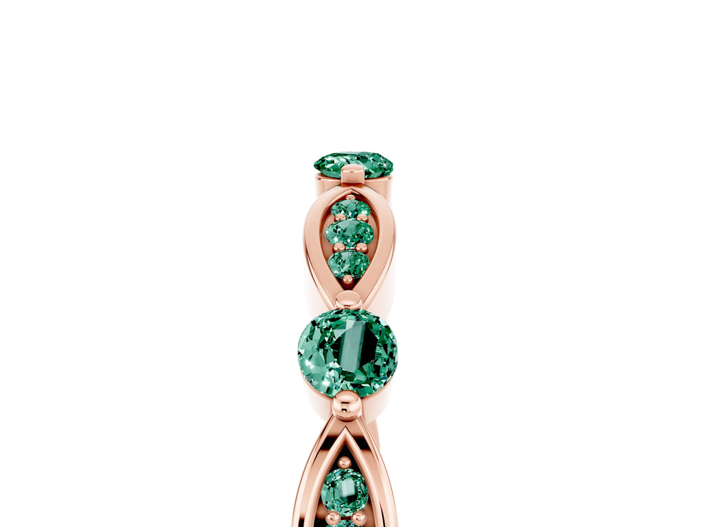 Alternating Marquise and Round Green Sapphire Milgrain Band in Rose gold with Bezel Setting