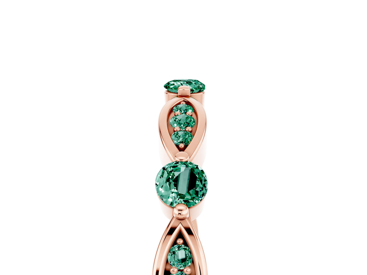 Alternating Marquise and Round Green Sapphire Milgrain Band in Rose gold with Bezel Setting