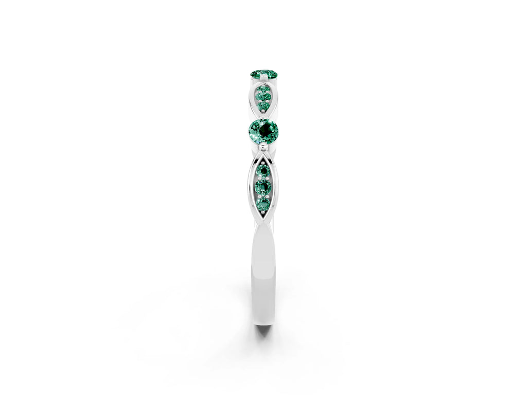 Alternating Marquise and Round Green Sapphire Milgrain Band in Silver with Bezel Setting