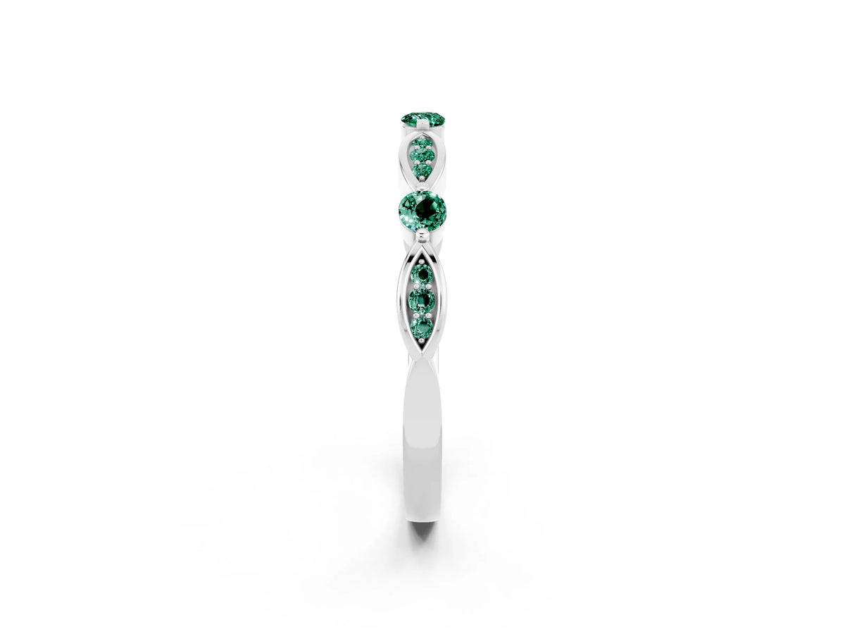 Alternating Marquise and Round Green Sapphire Milgrain Band in Silver with Bezel Setting