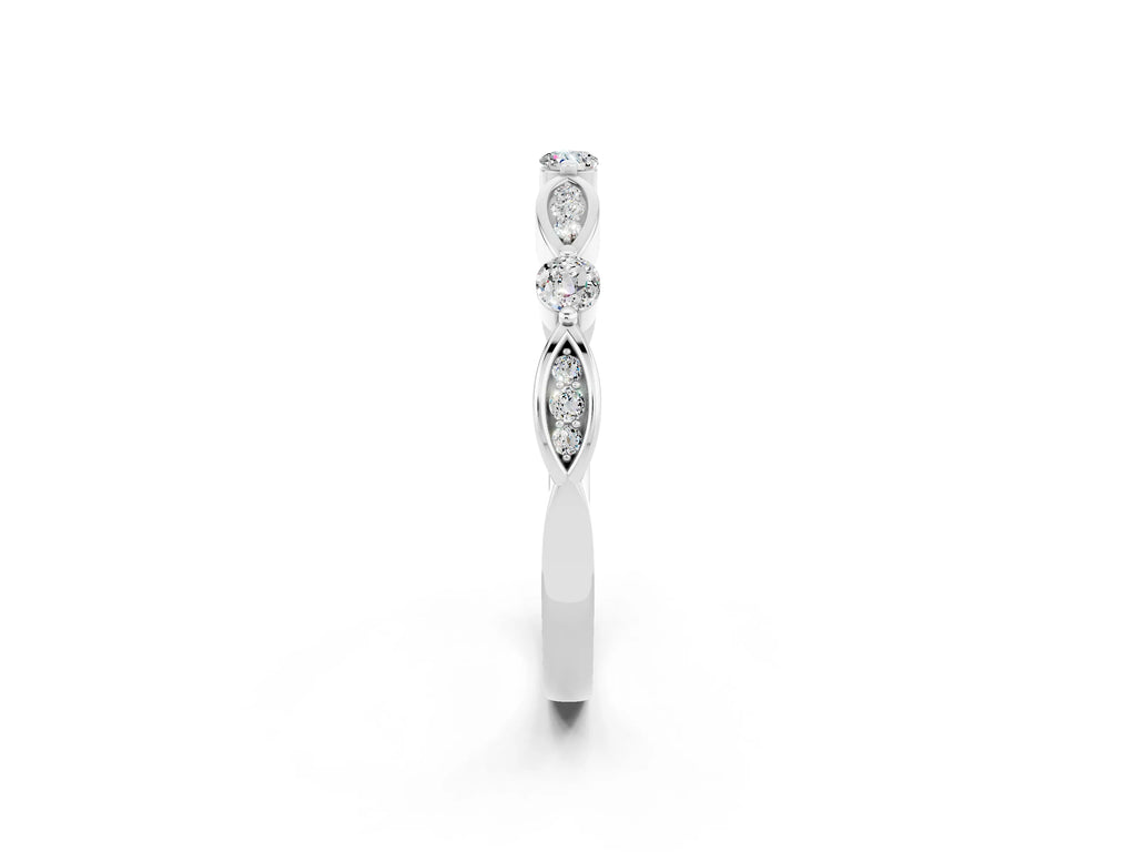 Alternating Marquise and Round Moissanite Milgrain Band in Platinum with Bezel Setting