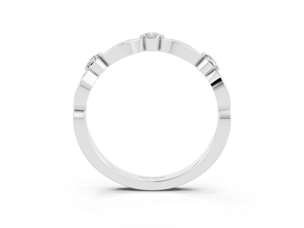 Alternating Marquise and Round Moissanite Milgrain Band in Platinum with Bezel Setting