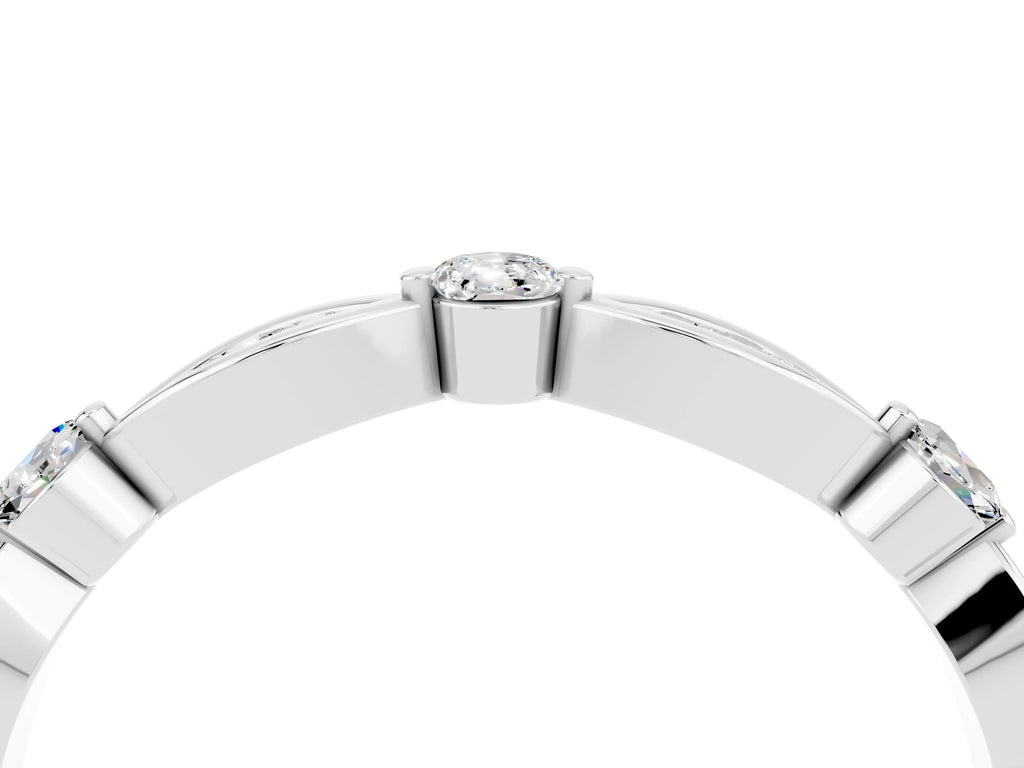 Alternating Marquise and Round Moissanite Milgrain Band in Platinum with Bezel Setting