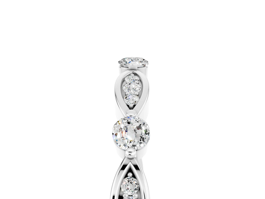 Alternating Marquise and Round Moissanite Milgrain Band in Platinum with Bezel Setting