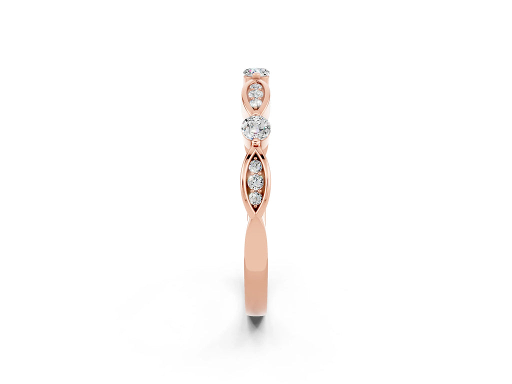 Alternating Marquise and Round Moissanite Milgrain Band in Rose gold with Bezel Setting