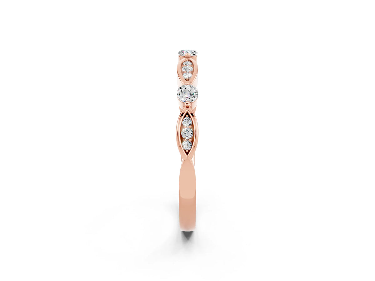 Alternating Marquise and Round Moissanite Milgrain Band in Rose gold with Bezel Setting