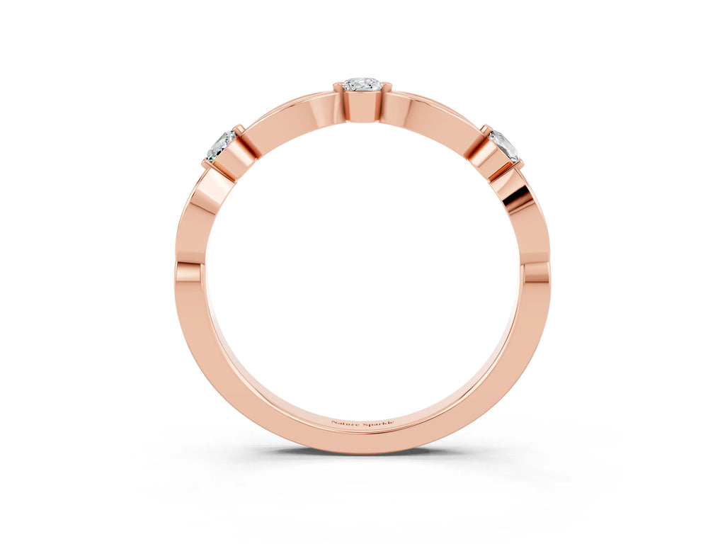 Alternating Marquise and Round Moissanite Milgrain Band in Rose gold with Bezel Setting