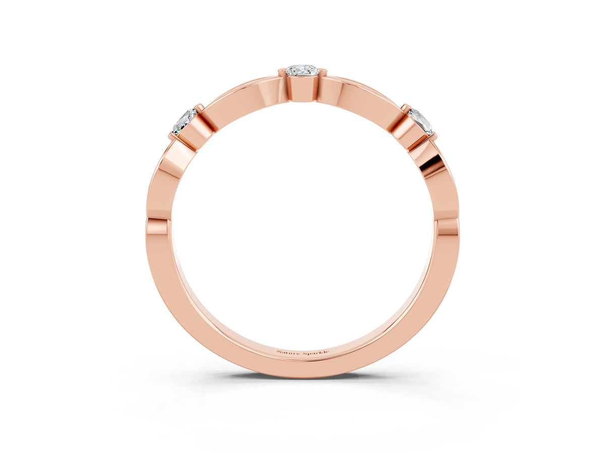 Alternating Marquise and Round Moissanite Milgrain Band in Rose gold with Bezel Setting