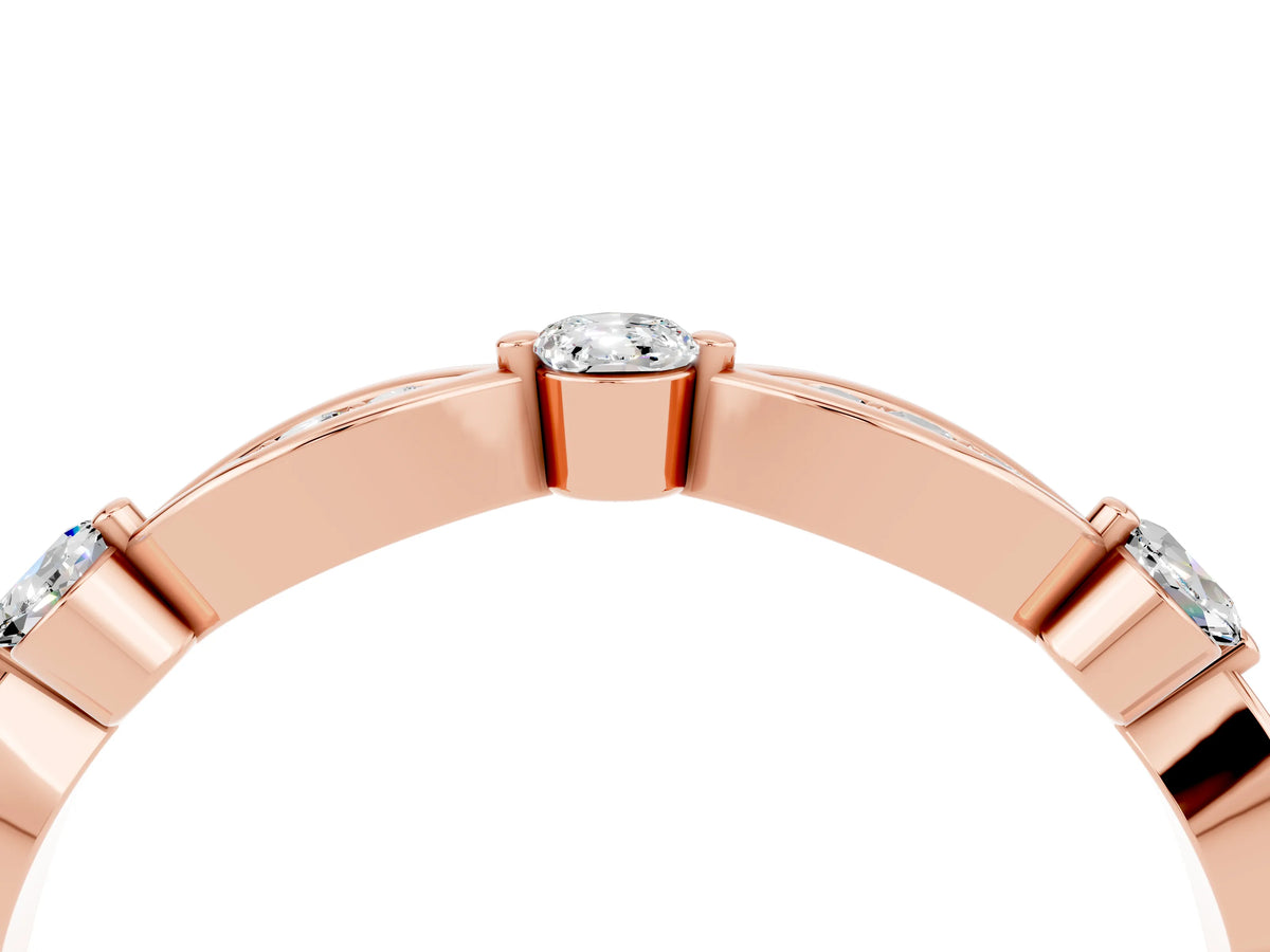 Alternating Marquise and Round Moissanite Milgrain Band in Rose gold with Bezel Setting