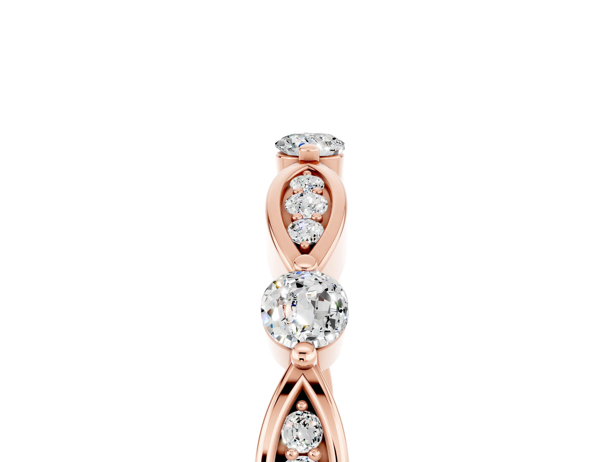 Alternating Marquise and Round Moissanite Milgrain Band in Rose gold with Bezel Setting