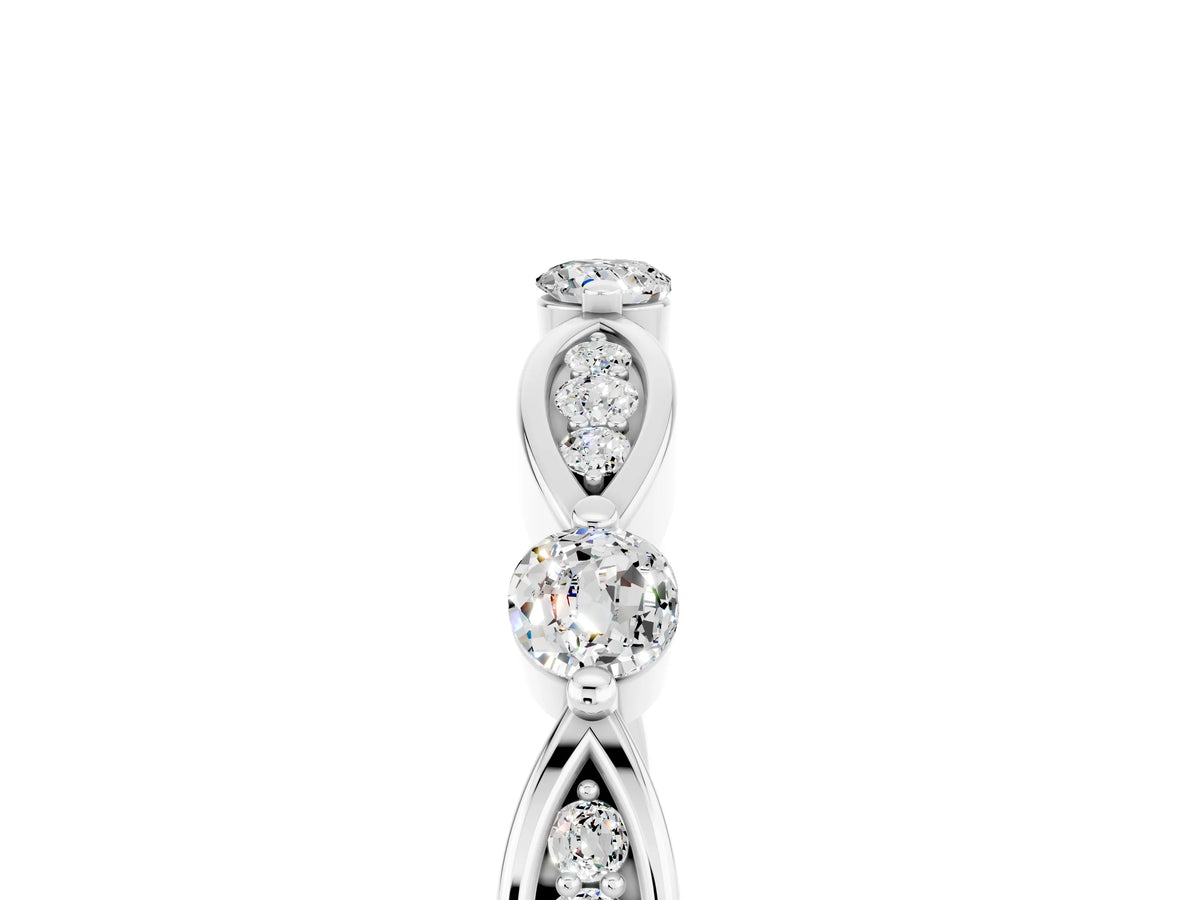 Alternating Marquise and Round Moissanite Milgrain Band in White gold with Bezel Setting