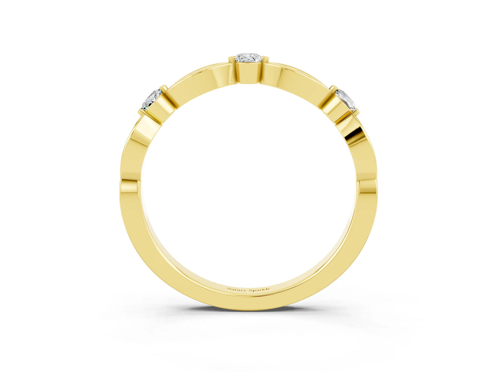 Alternating Marquise and Round Moissanite Milgrain Band in Yellow gold with Bezel Setting