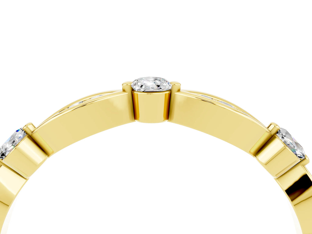 Alternating Marquise and Round Moissanite Milgrain Band in Yellow gold with Bezel Setting