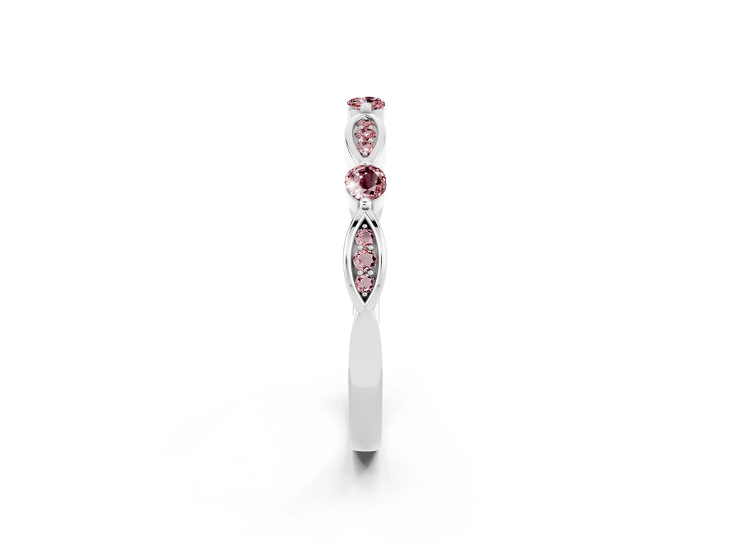 Alternating Marquise and Round Morganite Milgrain Band in Platinum with Bezel Setting
