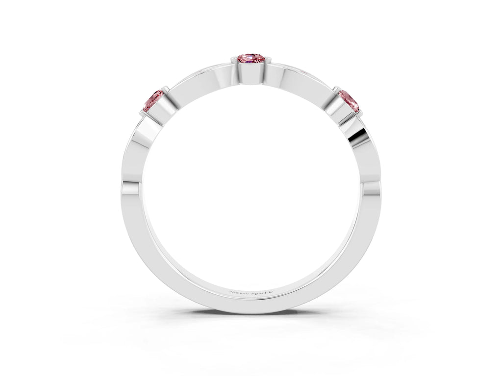 Alternating Marquise and Round Morganite Milgrain Band in Platinum with Bezel Setting