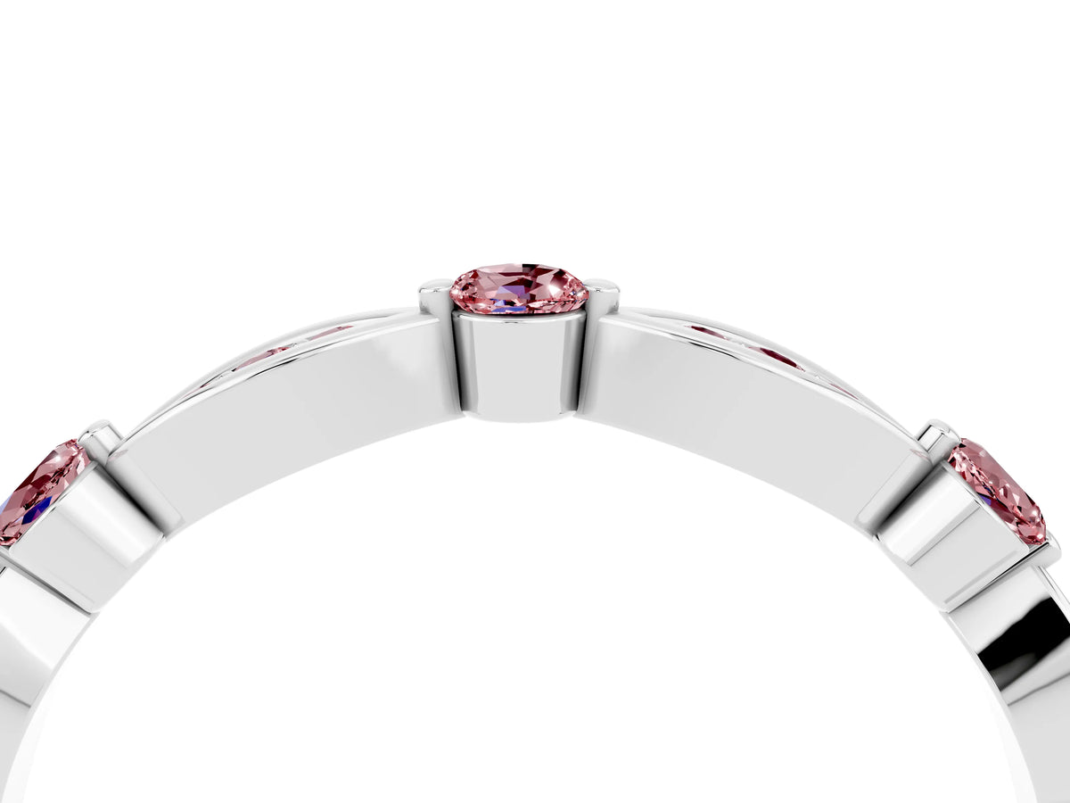 Alternating Marquise and Round Morganite Milgrain Band in Platinum with Bezel Setting