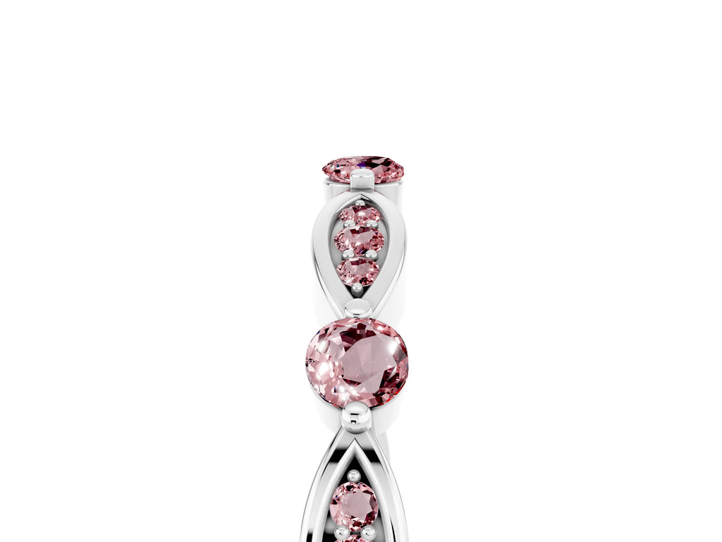 Alternating Marquise and Round Morganite Milgrain Band in Platinum with Bezel Setting