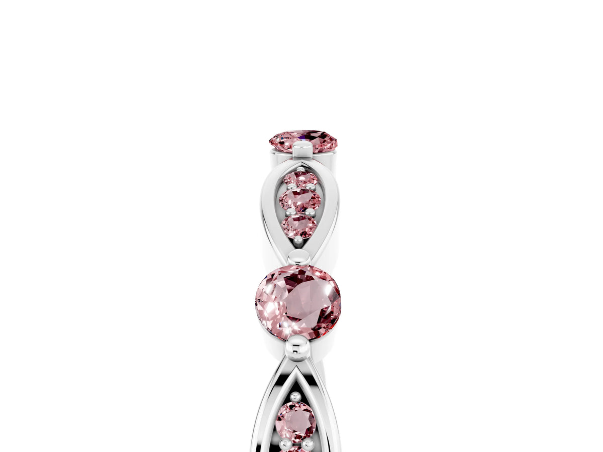 Alternating Marquise and Round Morganite Milgrain Band in Platinum with Bezel Setting