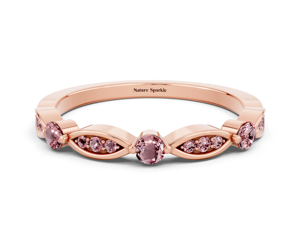 Alternating Marquise and Round Morganite Milgrain Band in Rose gold with Bezel Setting