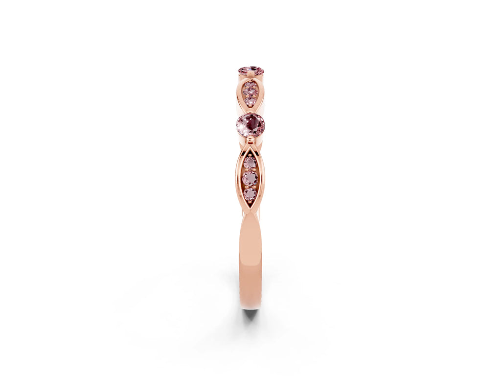 Alternating Marquise and Round Morganite Milgrain Band in Rose gold with Bezel Setting