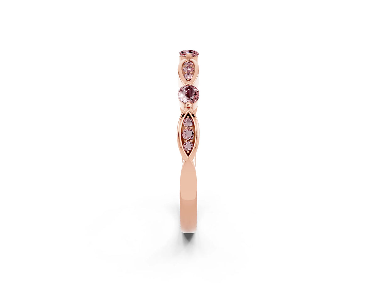 Alternating Marquise and Round Morganite Milgrain Band in Rose gold with Bezel Setting
