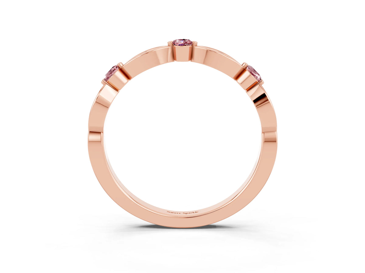 Alternating Marquise and Round Morganite Milgrain Band in Rose gold with Bezel Setting