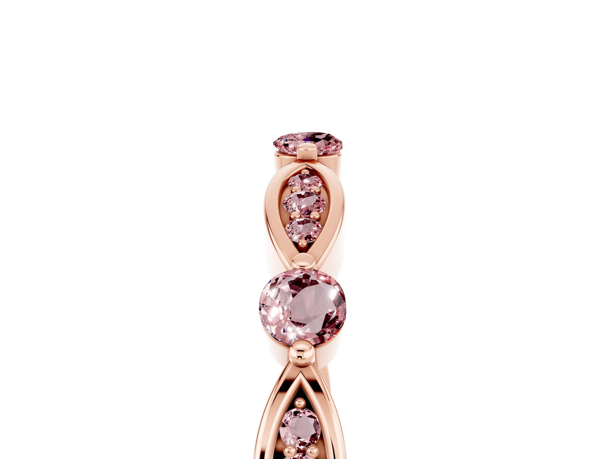Alternating Marquise and Round Morganite Milgrain Band in Rose gold with Bezel Setting