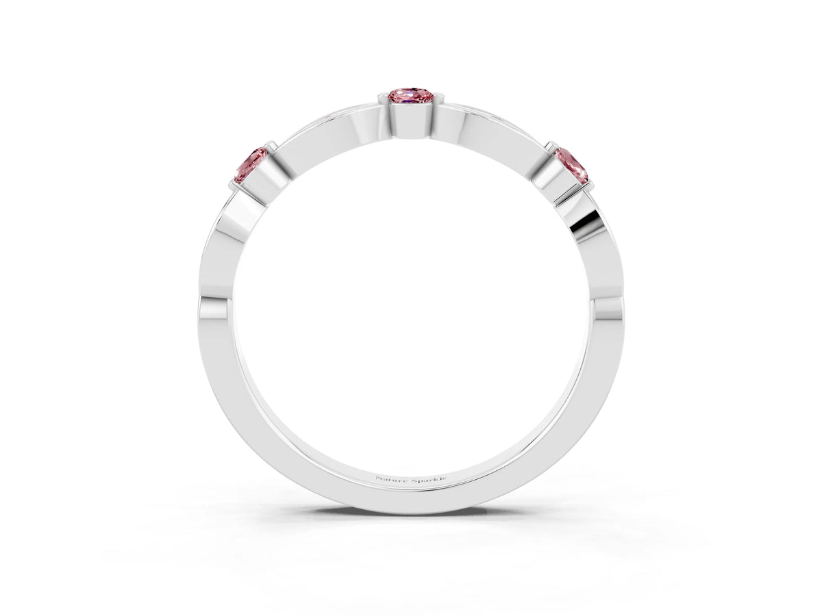 Alternating Marquise and Round Morganite Milgrain Band in Silver with Bezel Setting