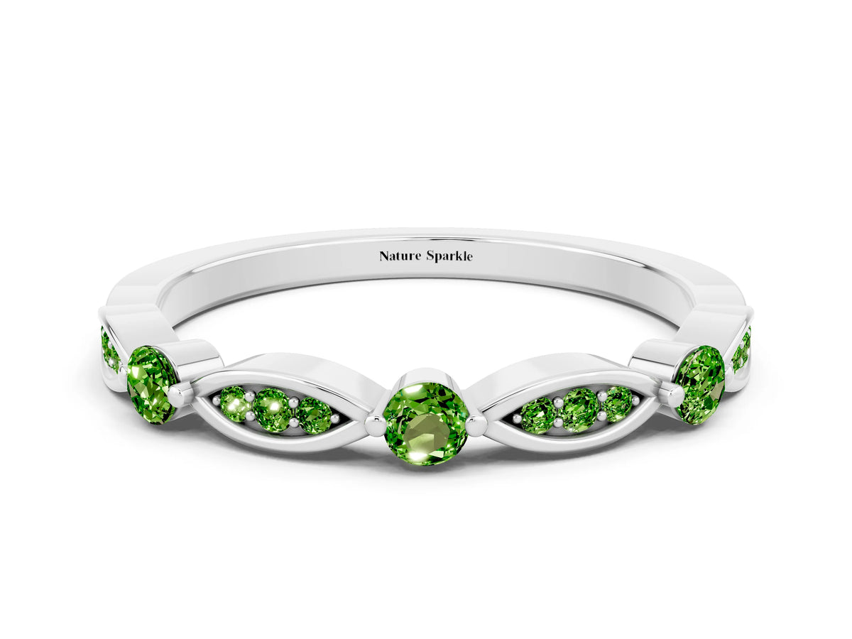 Alternating Marquise and Round Peridot Milgrain Band in Platinum with Bezel Setting