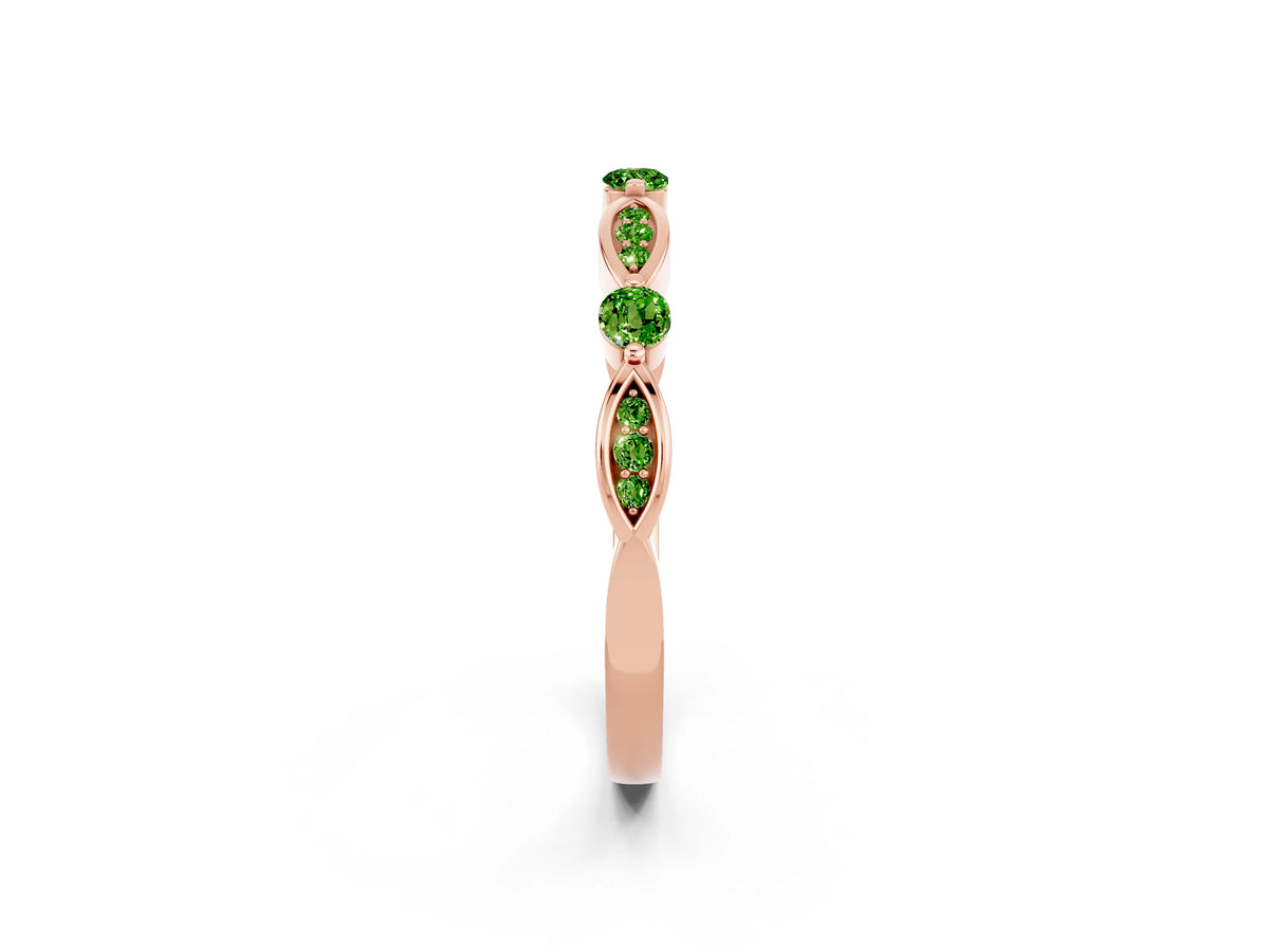 Alternating Marquise and Round Peridot Milgrain Band in Rose gold with Bezel Setting