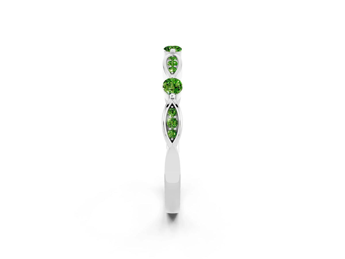 Alternating Marquise and Round Peridot Milgrain Band in Silver with Bezel Setting
